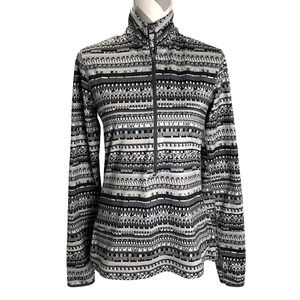 Nike Pro Dri Fit Half Zip Pullover Top Abstract Geometric Black Gray White L